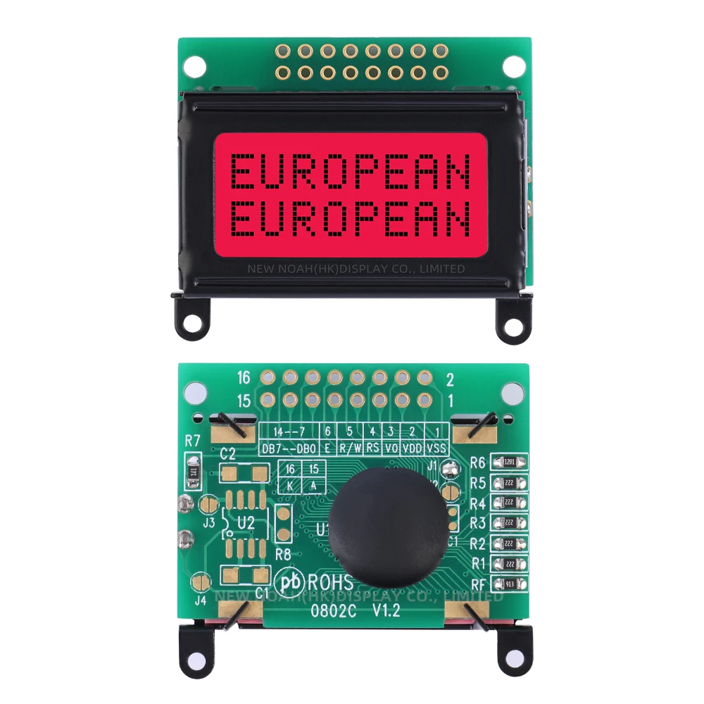 European Red Light Black Letters 0802C Character LCD Display Screen 2X8 LCD 3.3V Or 5V Ultra Small Module With Ear Hook Hole 8X2