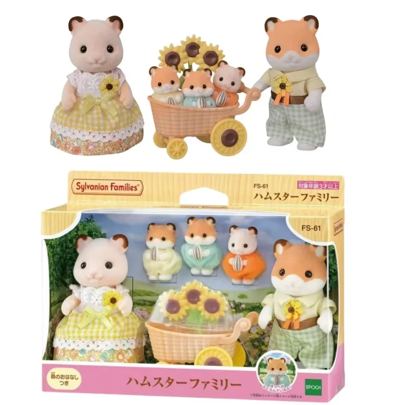 Original Sylvanian Families Anime Hamster Family Set Kawaii Figure Collectible Doll Birthday Gift Kids Toys Christmas Gift Toy