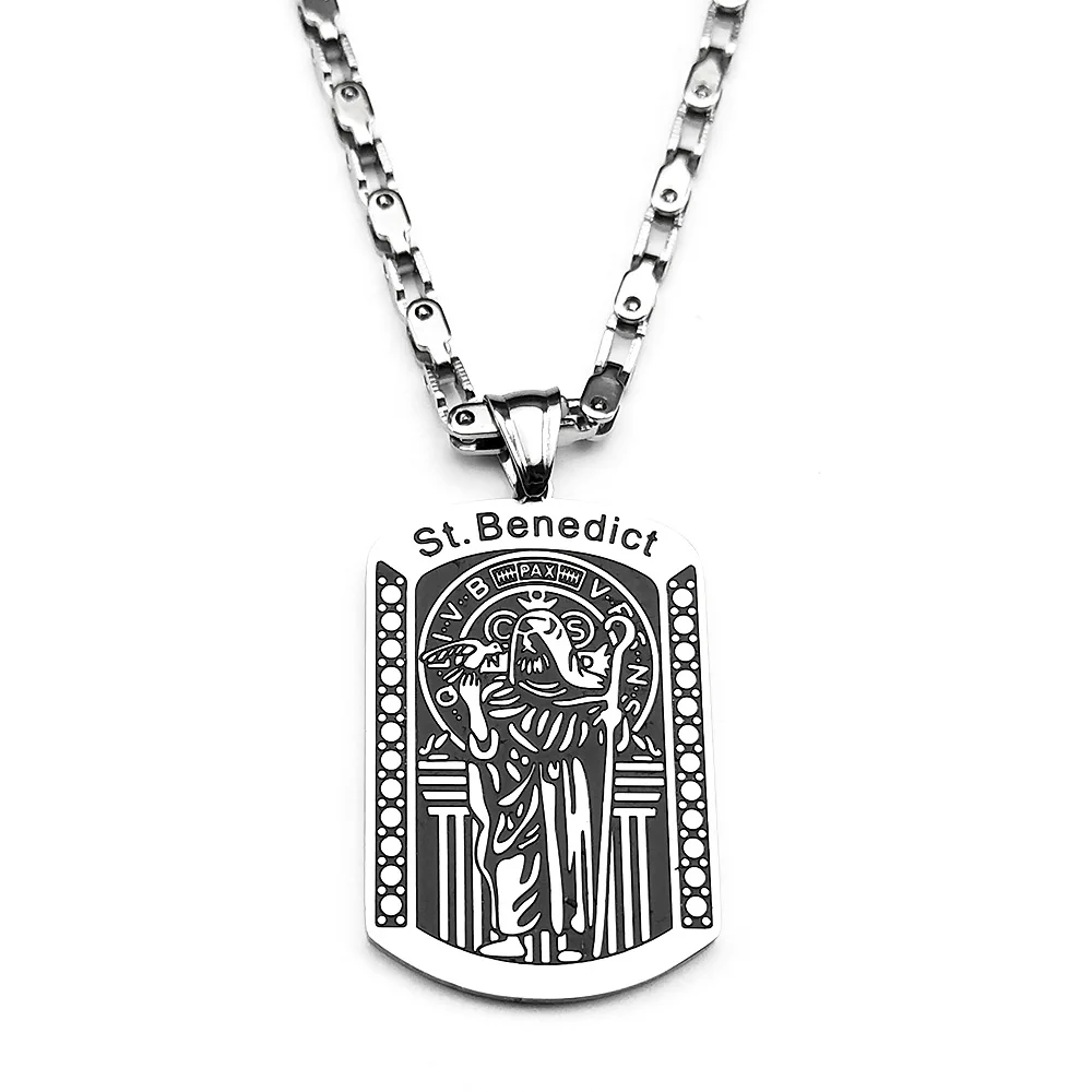 

St.Benedict Birds Christian Pendant Necklace For Women Men Stainless Steel Silver Color Faith Amulet Male Chain Jewelry Gifts