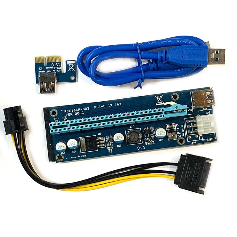 3Pcs PCI-E 1X To 16X Enhanced Powered Riser Adapter Card Blue VER009S Adapter Cable