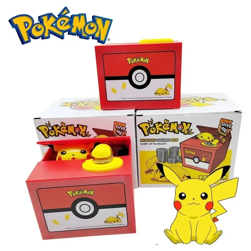 Pokemon Piggy Bank Action Figure Anime Pikachu Electronic Plastic Child Money Box Saving Pot Steal Coin Savings Box Kid Toy Gift