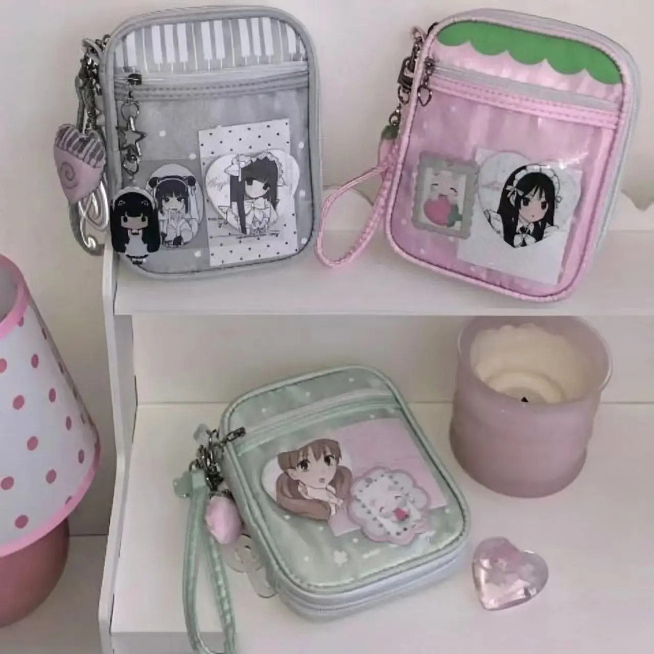 Kawaii Ita Bag Tasche, Transparentes Fenster für Anime-Abzeichen/Fotokarten-Präsentation, Soft-Girl-Style Aufbewahrungstasche für Kleinteile, Kartenhalter
