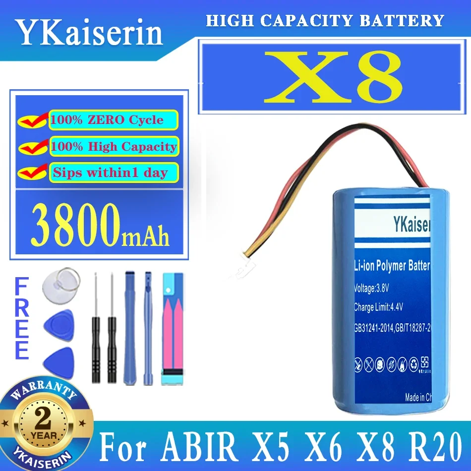 YKaiserin Portable Battery 3800mAh For ABIR X5 X6 X8 R20 Robot Vacuum Cleaner Accessories Spare Parts