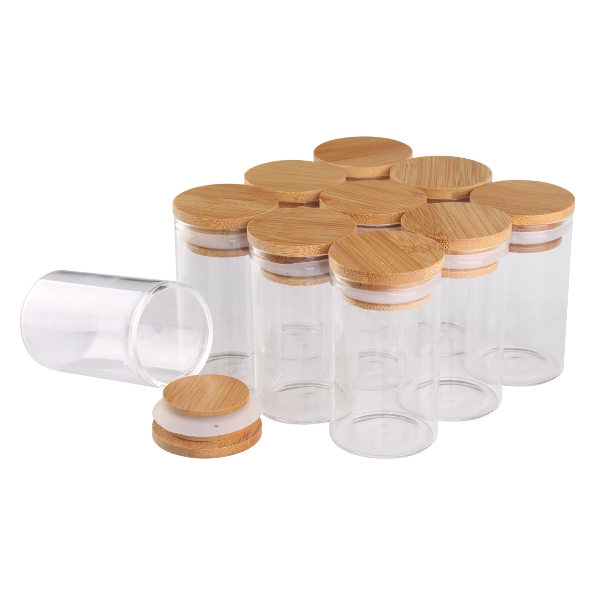 

50 pieces 90ml Size 47x80mm Transparent Glass Bottles with Bamboo Caps Spice Storage Jars for Wedding Favors DIY Crafts