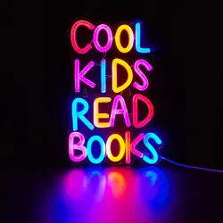 Chi-buy LED Neon Cool Kids Read Books USB Powered Neon Signs Night Light 3D Wall Art Bedroom Room Decor Lamp Signs Birthday Gift