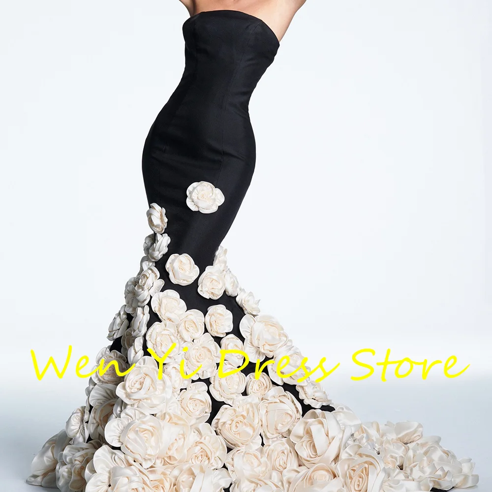 Strapless Sleeveless Mermaid Handmade Flowers Jersey Backless Floor Length Zipper Back Exquisite Evening Dress Custom Size 2024