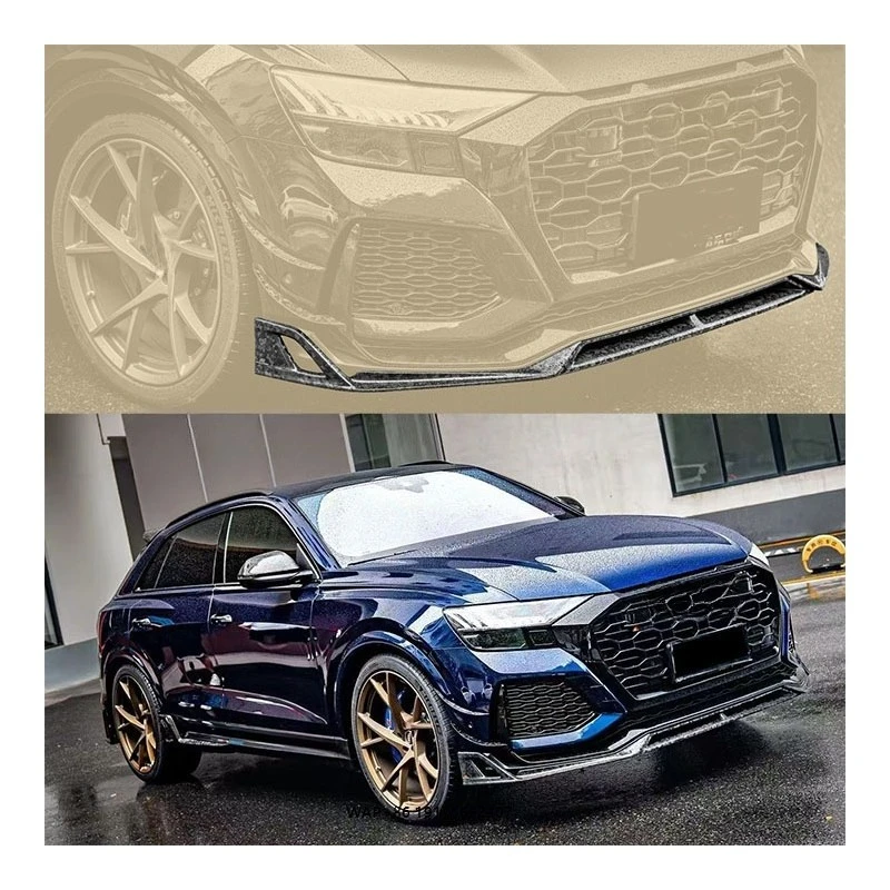 

New forAudi RSQ8 Dry Carbon Fiber Front Lip Bumper with Exhaust Cut-Outs Bolt-On Universal Fitment