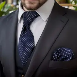 Cravatte bianche blu scuro S6 Dots per uomo cravatte in seta e Set tascabile quadrato matrimonio Extra lungo Slim
