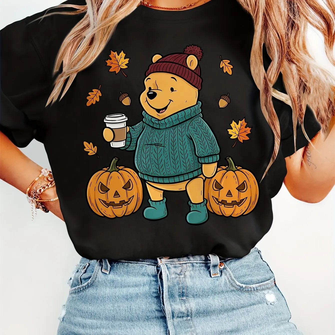 Disney winnie the pooh camiseta de algodão masculino feminino casual na moda oversized streetwear solto manga curta unisex evento outfit