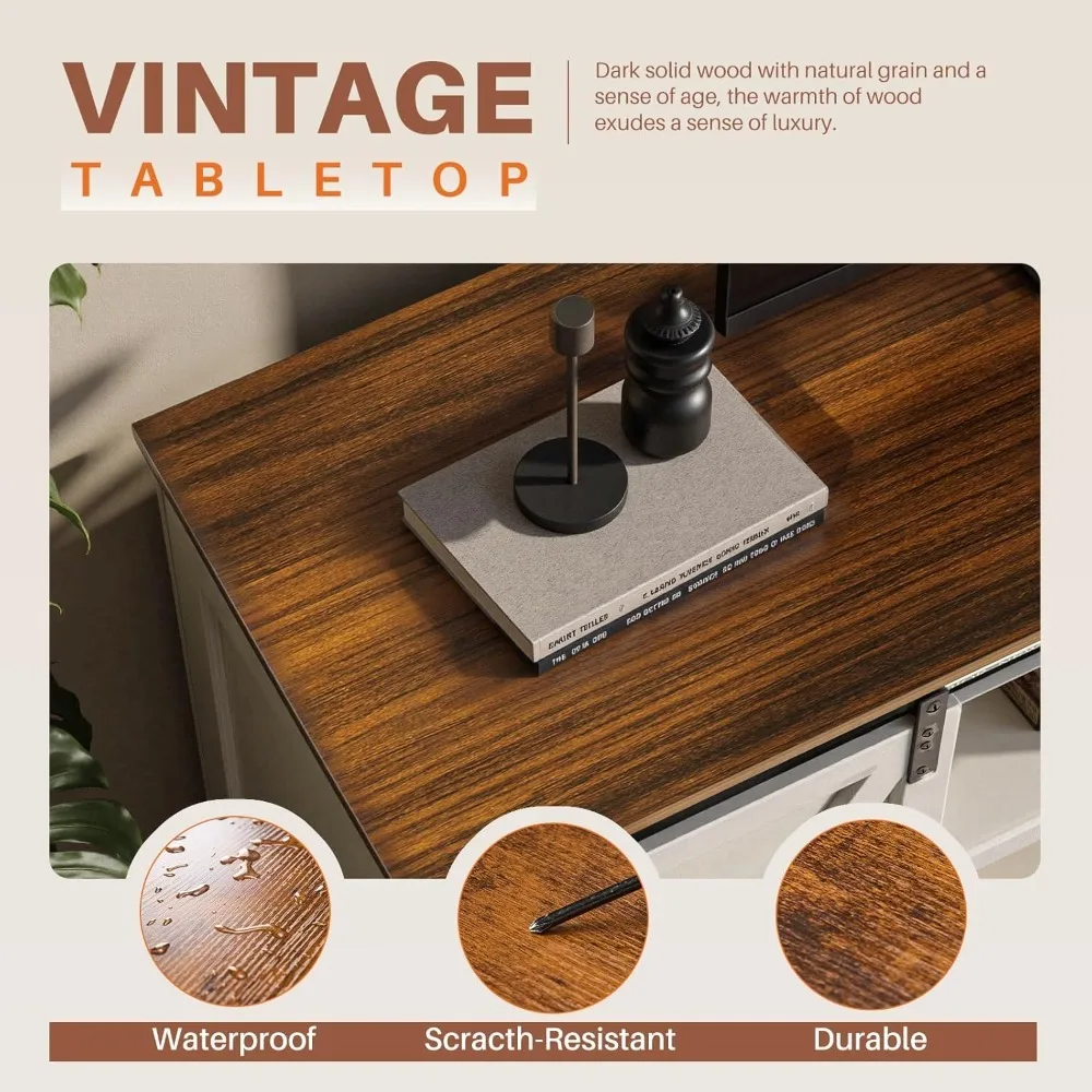 حامل تلفزيون للتلفزيونات حتى 65 بوصة مركز ترفيه المزرعة مع خزائن تخزين أبواب الحظيرة المنزلقة الحديثة #4