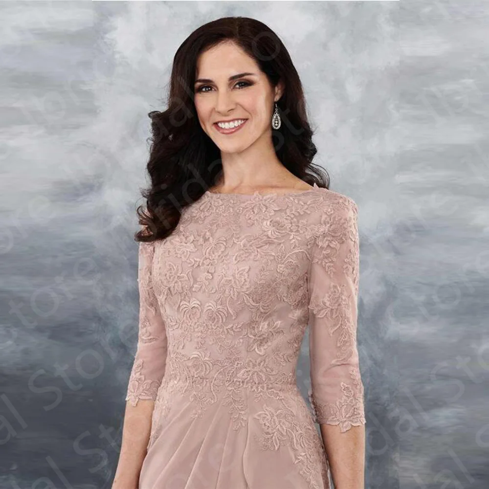 Encantadores vestidos para madre de la novia con rosa polvoriento, vestidos de encaje 2024 para fiesta de boda, mangas 3/4, escote barco, vestidos para madres a la venta