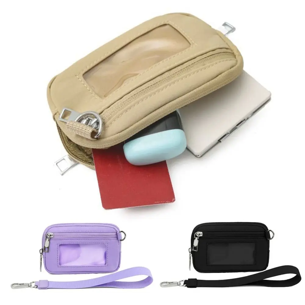 シンプルなナイロン製吊り下げカードホルダー多機能ミニ小型スクエア財布バッグ防水ポータブルコインバッグ、ランヤード付き、ユニセックス