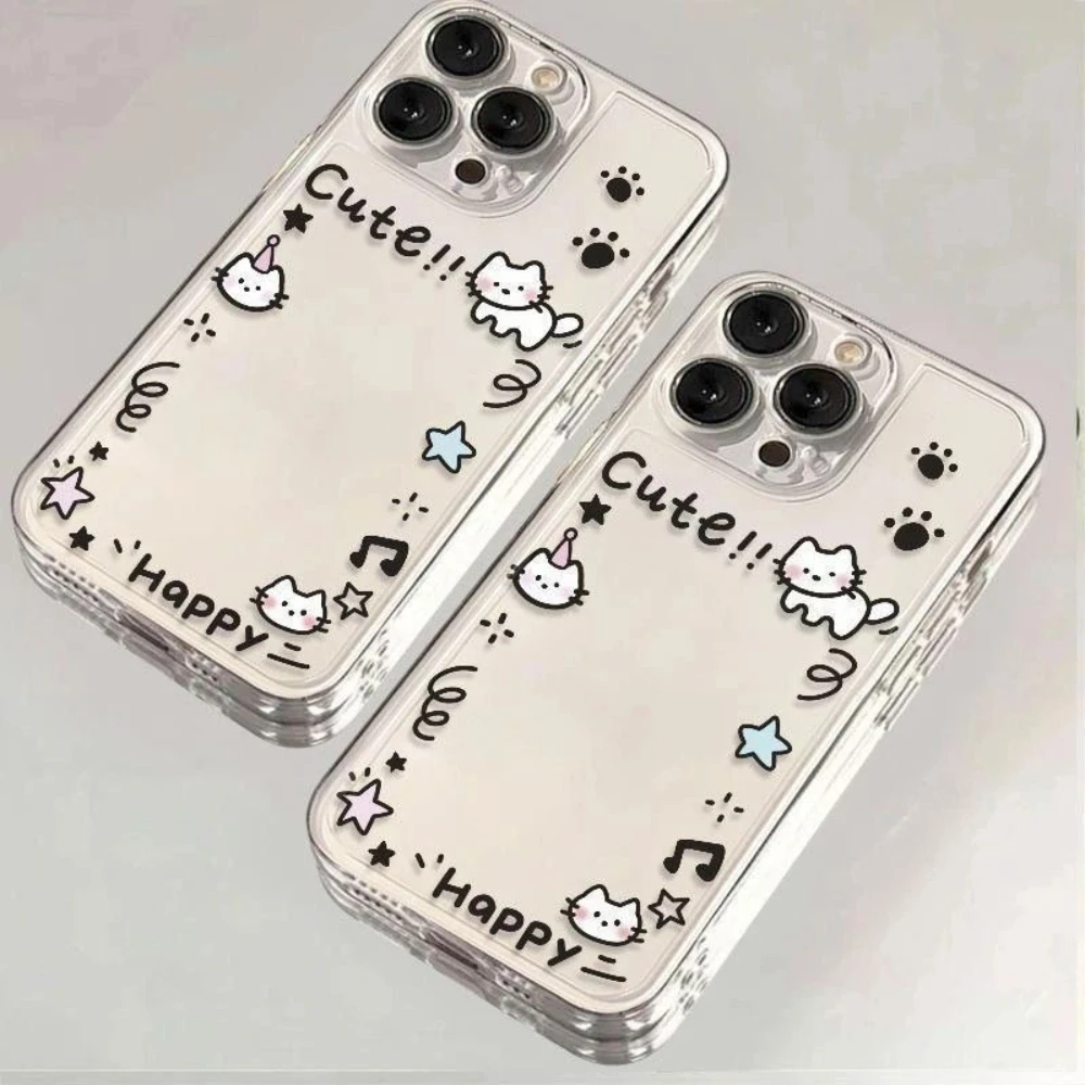 Funda de teléfono con marco de fotos de gato bonito para iPhone 16 Promax 15 Pro 14 Plus 13 Mini 16E INS gatito cubierta protectora creativa transparente
