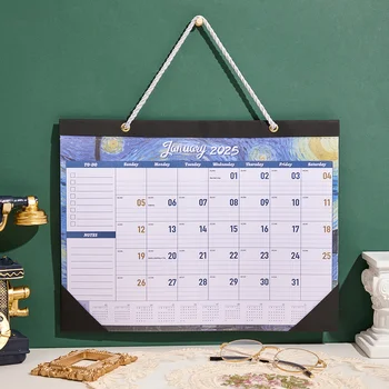 12 folhas vintage 2025 pintura calendário mensal de parede capa à prova dwaterproof água planejador semanal estudo check-in mensagem pendurado calendário