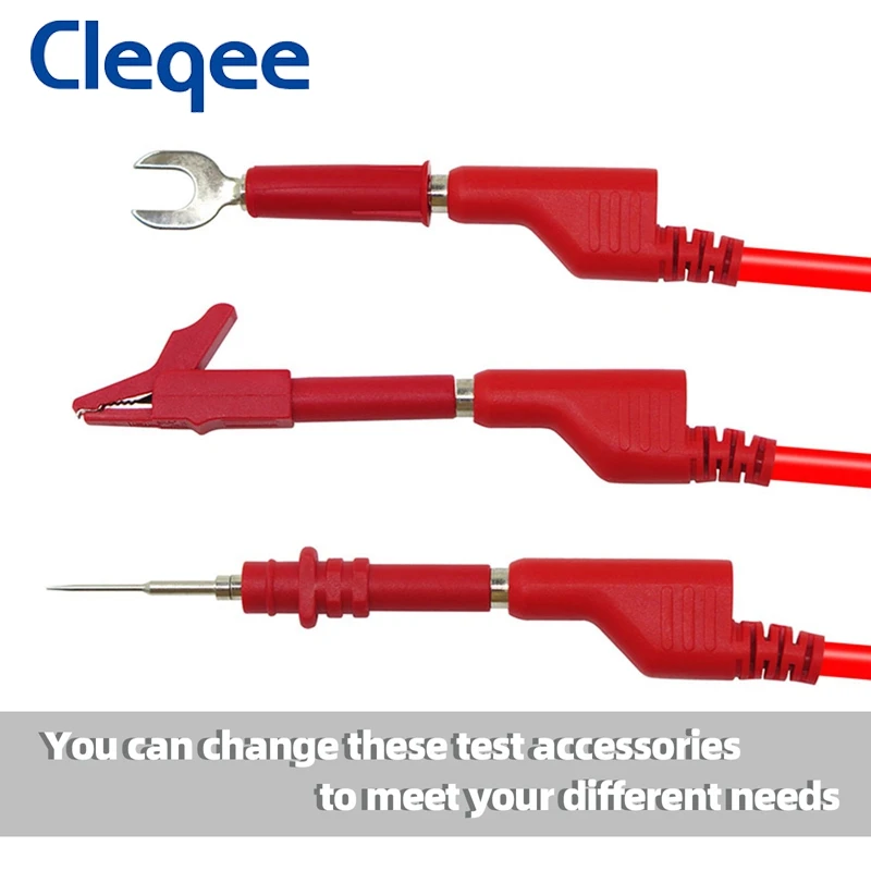 Cleqee P1036B series 4mm Dual Stackable Banana Plug Test Leads Kit with Alligator Clip Spade Plug & Test Probes for Multimeter