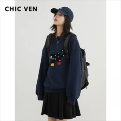 CHIC VEN Women Sweatshirts Loose Casual Streetwear New O Neck Cat Print Female Sports Top for Girl Clothing Autumn Winter 2025