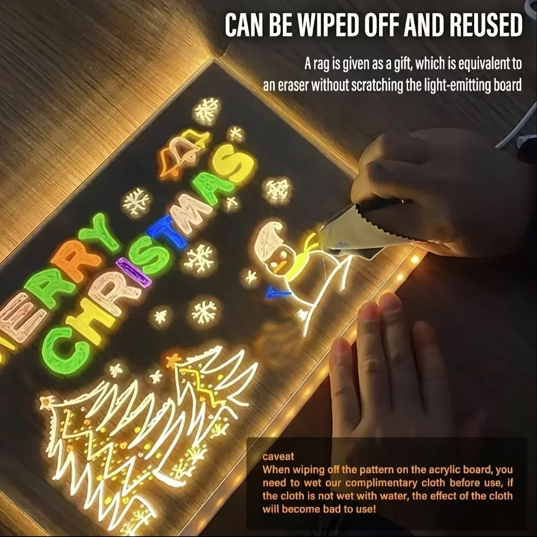 LED Acrylic Message Board Night Light Dry Erase Board with 7 Color Pens Children‘s Drawing Board for Christmas Birthday Gifts