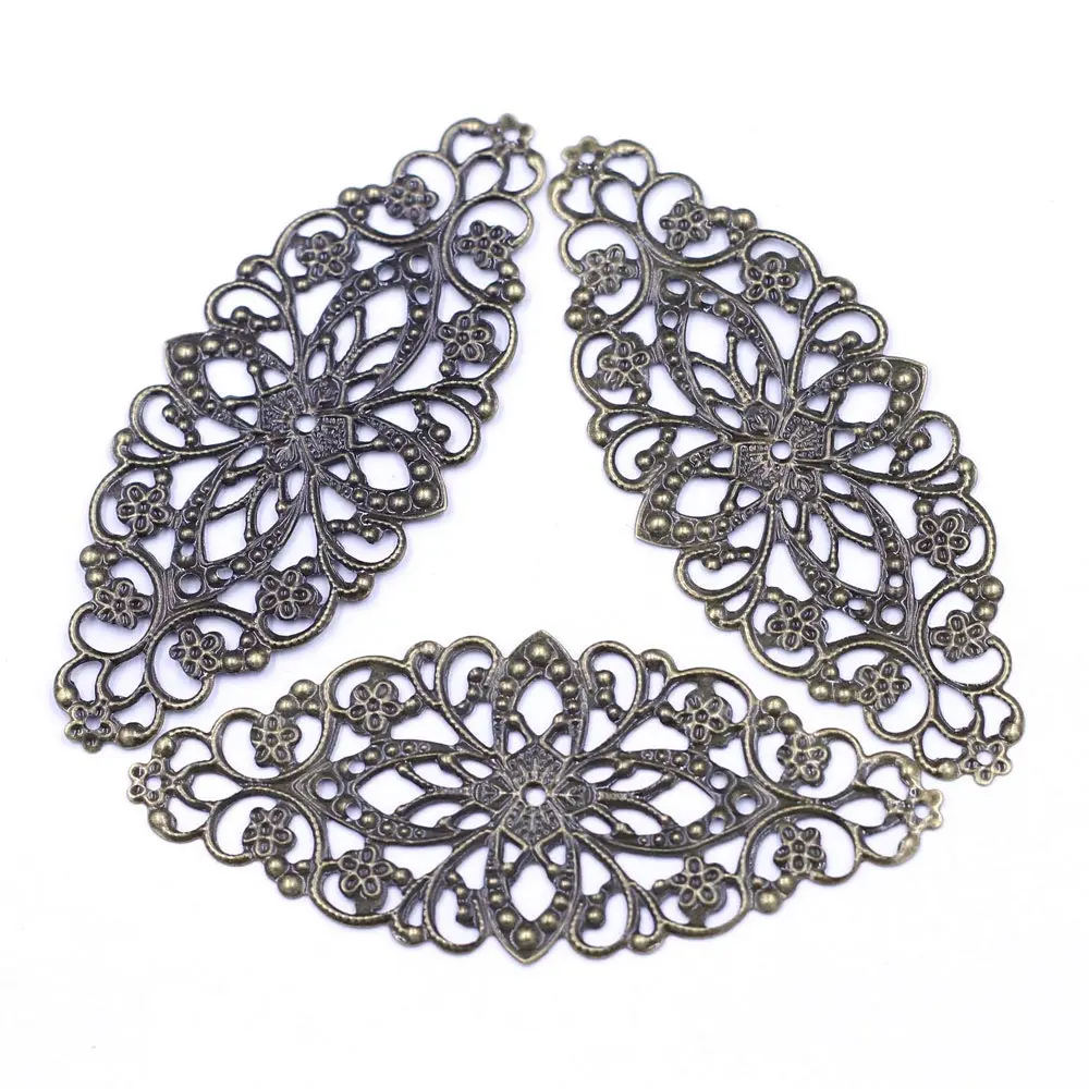 90Pcs Connectors Filigree Flower Wraps Bronze Tone Charms Jewelry Making Component Findings 8x3.5cm