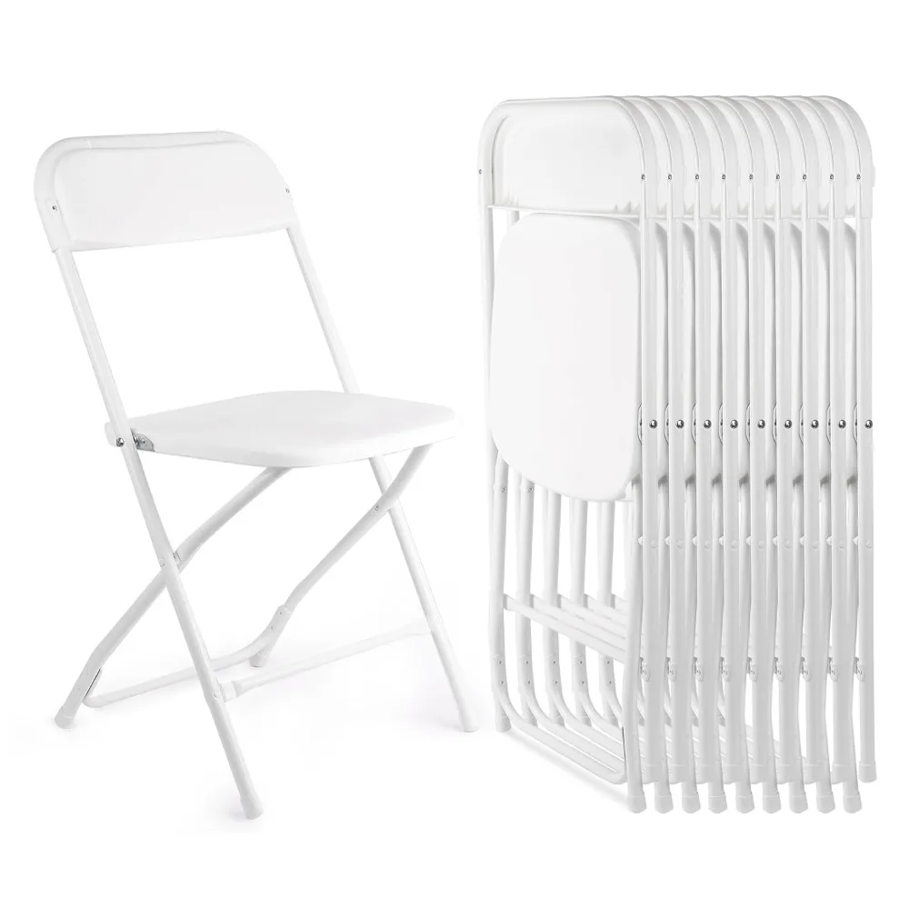 

10 Pack White Folding Chairs, Portable Stackable Commercial Foldable Chair, Indoor Outdoor Plastic Folding Chair, Customized