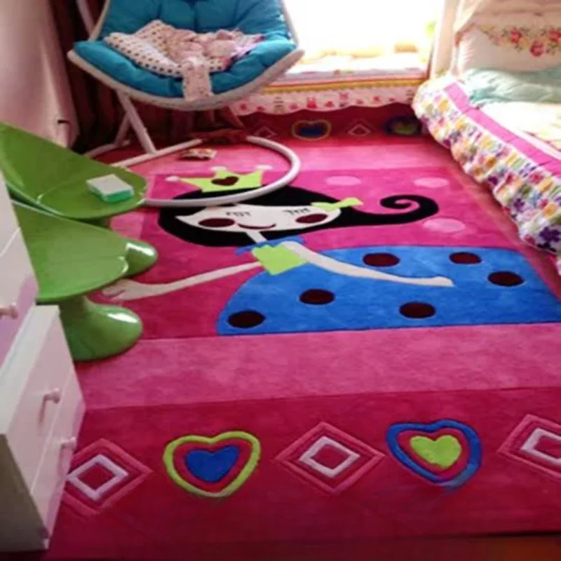 Pink Girl Princess Cartoon Children's Carpet Living Room Tea Table Mat Bedside Kindergarten Early Education Handmade Carpet