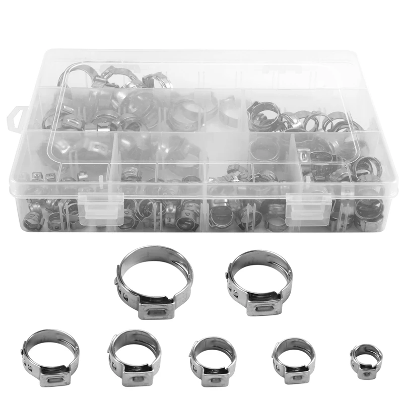 

New-130PCS 5.8-21Mm Stainless Steel Hose Clamp Stepless Strap Crimping Ring Clamp Suitable For Pipe Connection