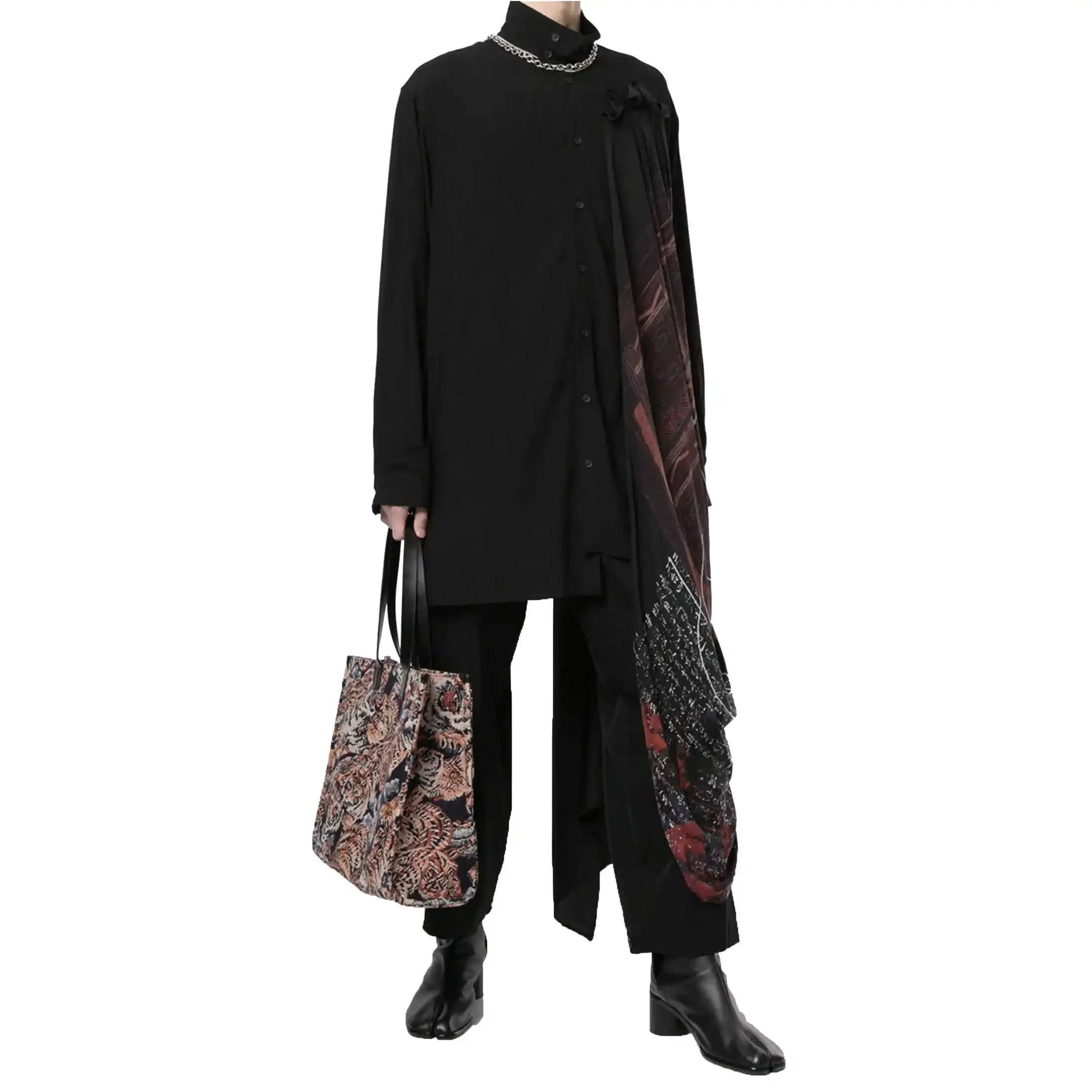 

YOJI OOAK GABARDINE SHIRT с принтом, висящая шелковая рубашка в черном шерстяном стиле с длинными рукавами для мужчин