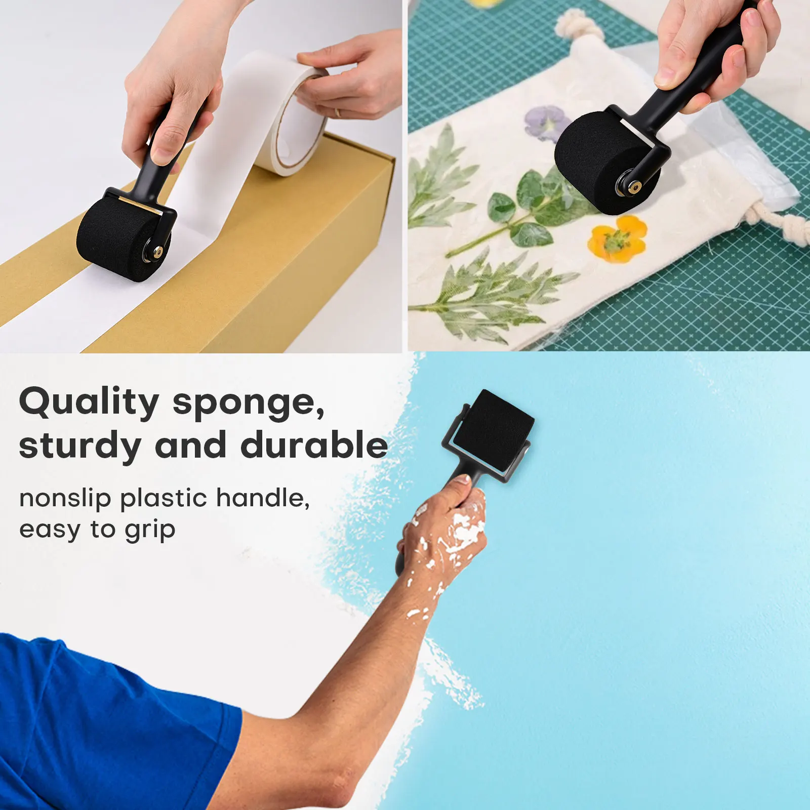 FOSHIO Car Vinyl Wrap Pressing Roller Handle Soft Rubber/Sponge Wheel ...