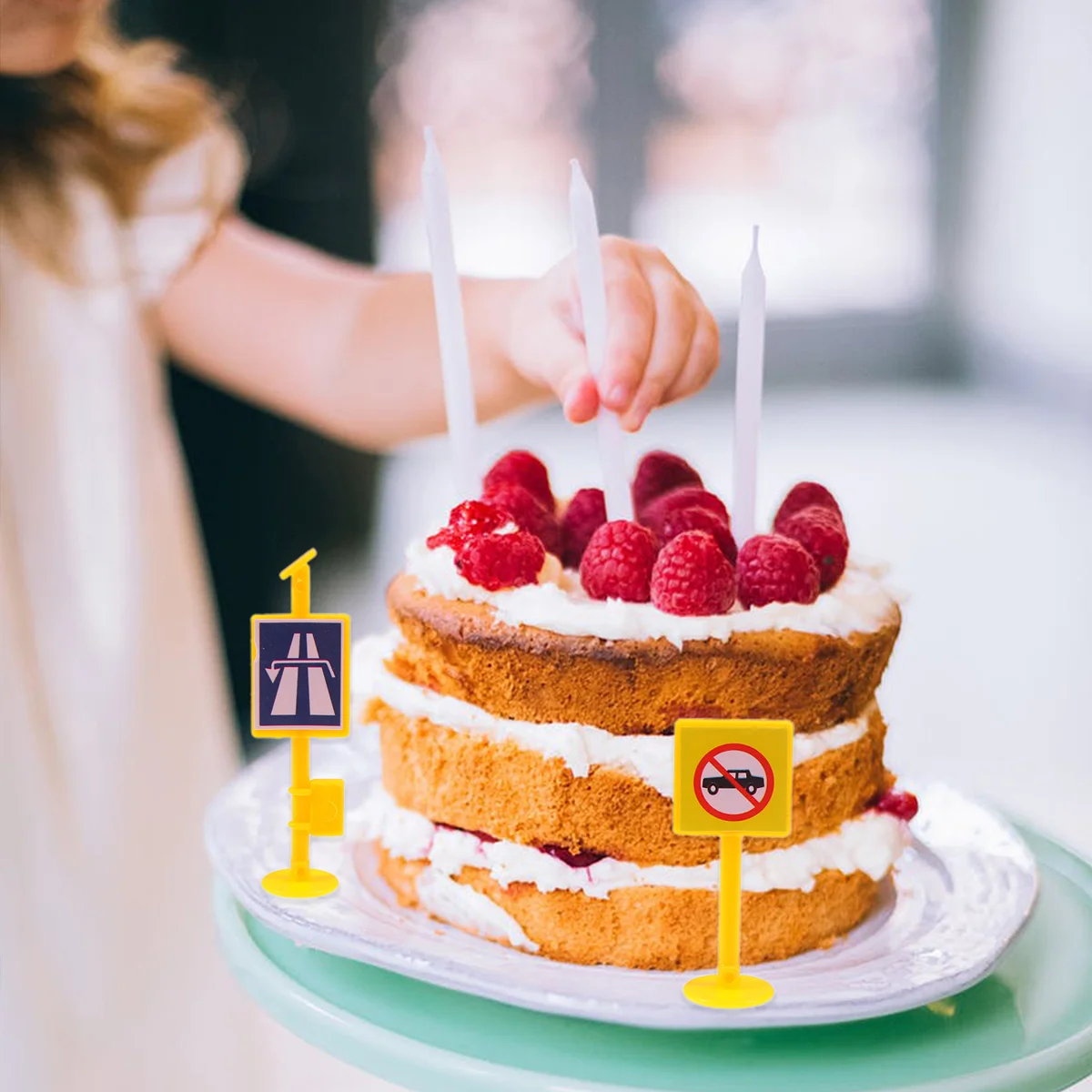 

1Set Fireman Dreamer Cake Topper Yellow Roadblock Birthday Decoration Creative Cupcake Picks Party Cake Accessory