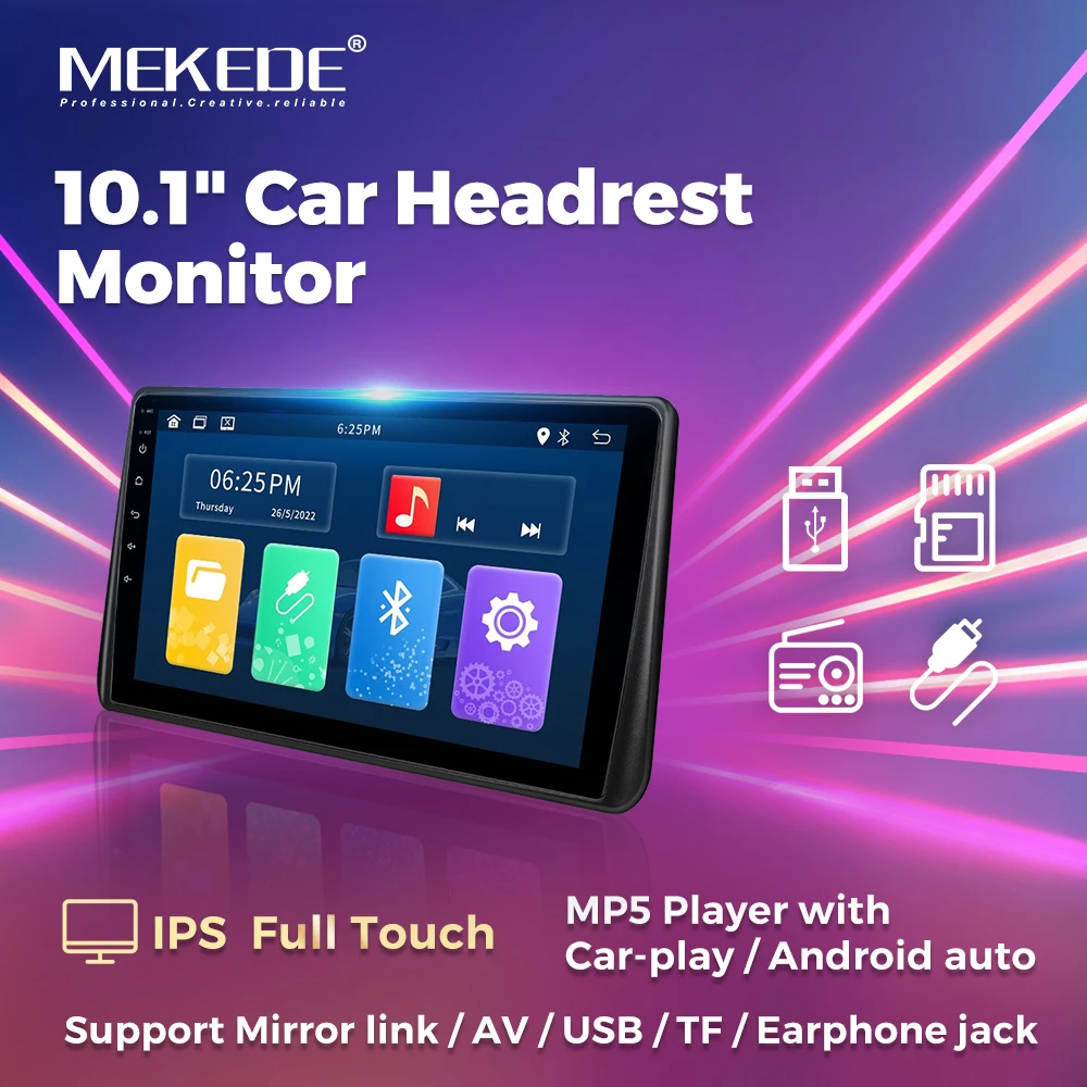 

MEKEDE 10.1" Car Headrest Monitor IPS Full Touch support Mirror link/AV/UsB/TF/Earphone jack Intelligent carplay system
