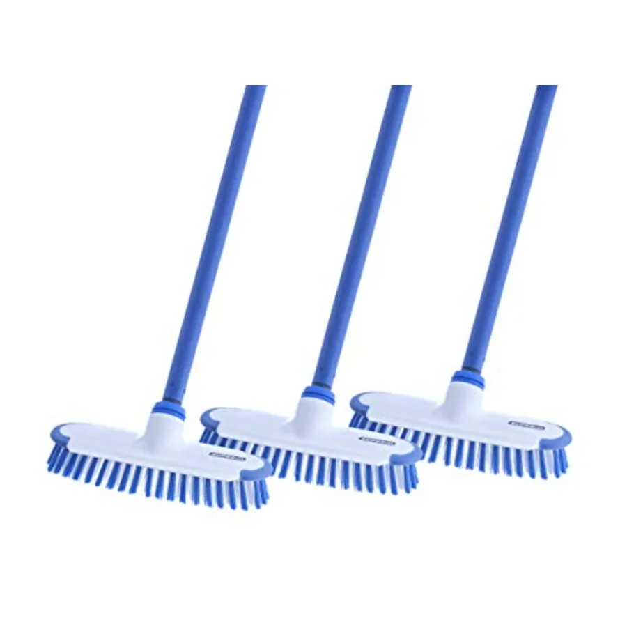 

Deck scrub brush with long 54 handle, heavy-duty stiff bristles and scraper: ideal for hot tub, pool, granite tiles, bathroom,
