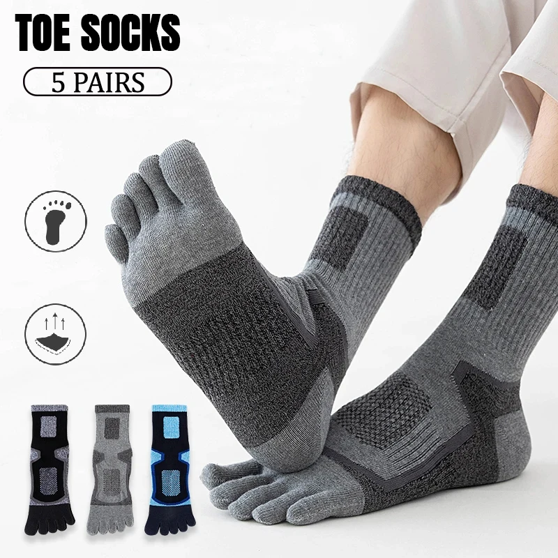 5-paia-di-calzini-sportivi-da-uomo-a-tubo-con-rinforzo-sul-dito-in-rete-resistenti-all'abrasione-in-cotone-caldi-adatti-per-l'inverno-per-attivita-all'aperto-ciclismo-e-sport