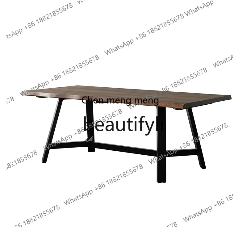 S7486teae North American black walnut dining table, all solid wood Nordic logs, natural edge modern minimalist workbench
