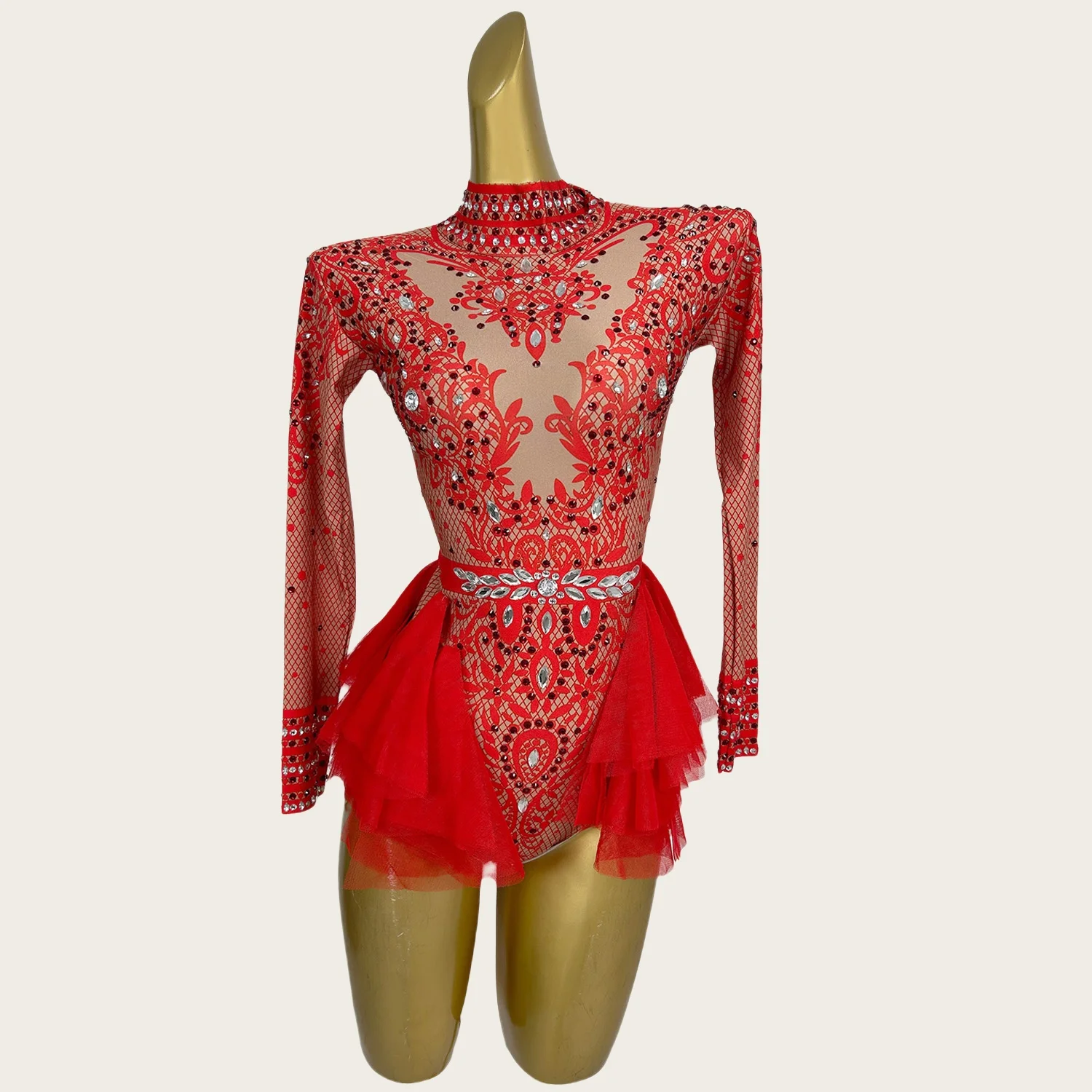 Putong Women Long Sleeve Club Outfit Sparkly Rhinestones Bodysuit Dance Costume Sexy Show Performance Stage Wear Birthday Outfit