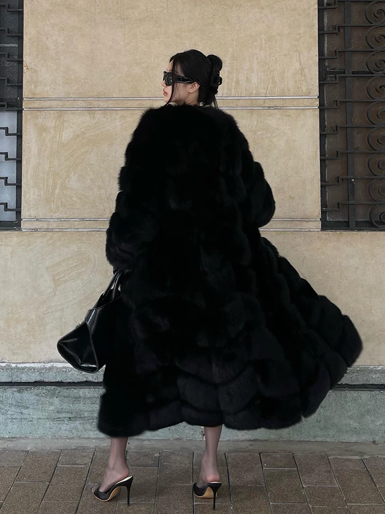 

Экологичное черное длинное пальто из меха для женщин: модная утепленная шерстяная верхняя одежда, элегантное вечернее пальто без рукавов с V-образным вырезом