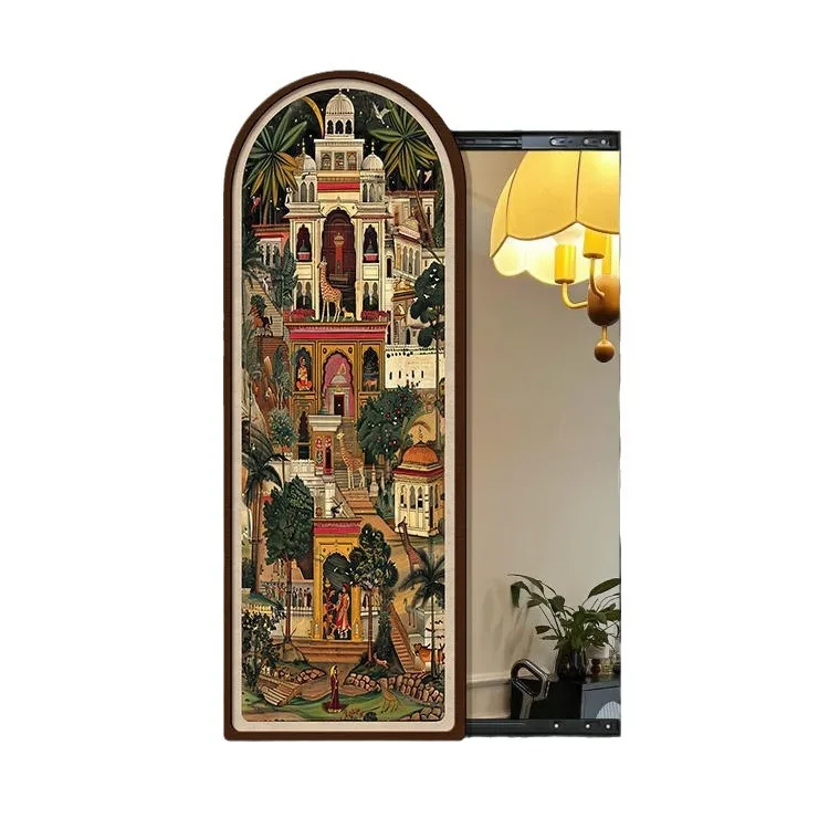 Espejo de cuerpo entero decorativo de estilo retro, tipo push-pull, estilo antiguo, espejo invisible de cuerpo entero con diseño de cuadro colgante.