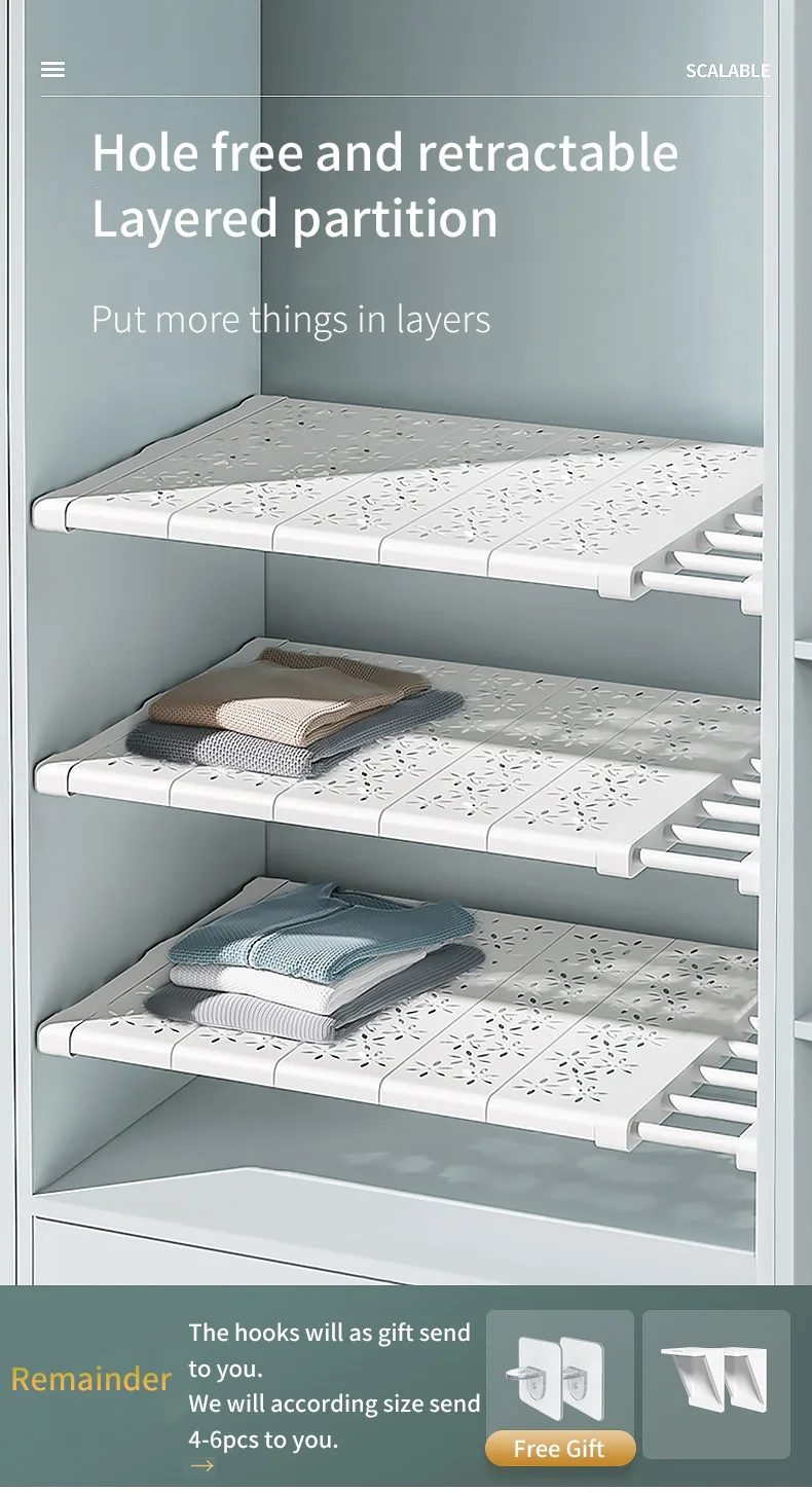 NEW Adjustable Closet Organizer Kitchen Storage Shelves Space Saving Wardrobe Wall Mounted Rack Home Appliance Cabinet Holder1pc