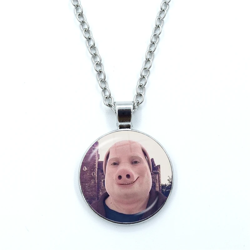 John Pork Is Calling Answer Call Phone Necklace Humor Funny Pig Cabochon Glass Pendant Fashion Statement Crystal Necklace