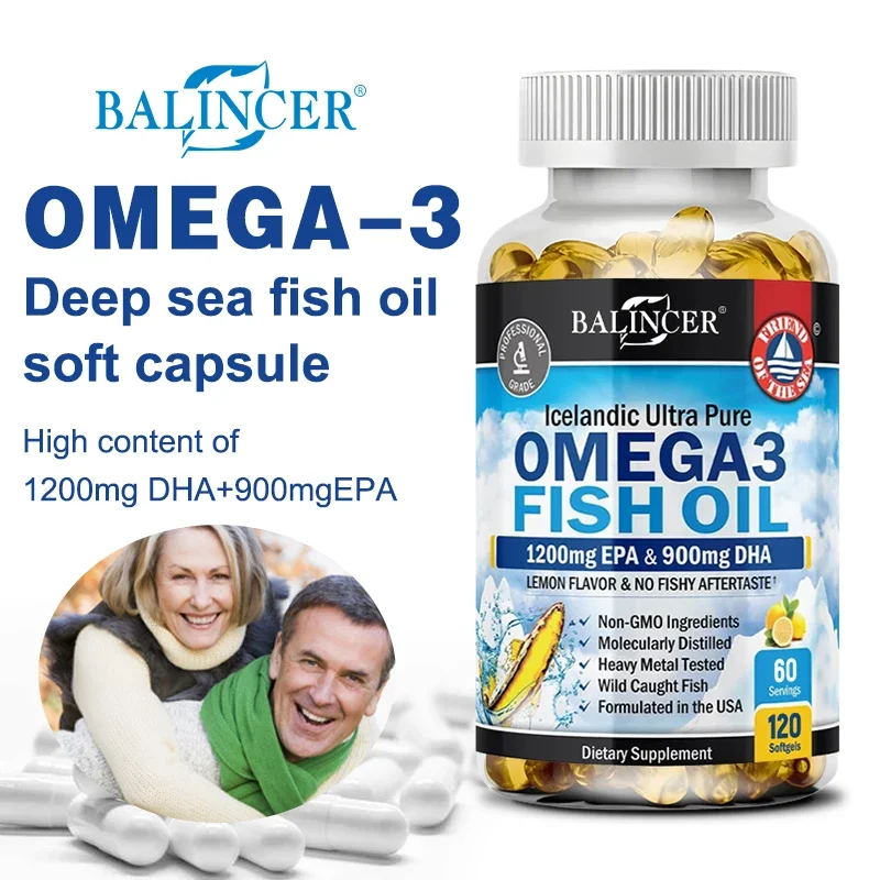 Suplemen kapsul minyak ikan Omega 3 kaya dalam DHA EPA sistem kekebalan mata antioksidan kulit, non-gmo, bebas zat perekat, Kapsul Vegetarian