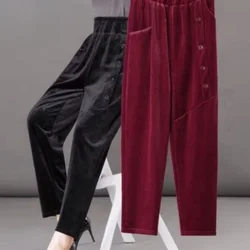 Casual Winter Thin Pants Office Lady Solid Elegant Trousers Slim Women's Pants Retro Vintage Casual Pants