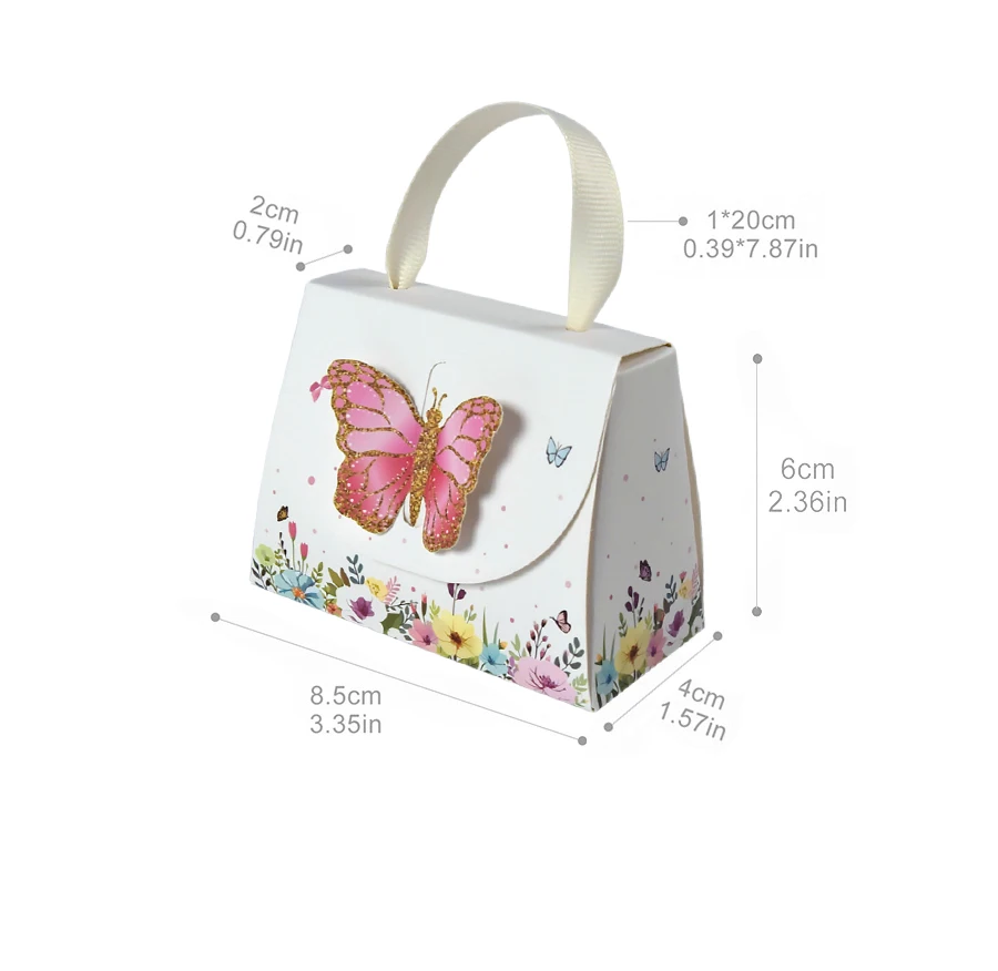 10/20/30 Stück Schmetterlings-Partygeschenke, Taschen, Mini-Schmetterlings-Handtaschen, Süßigkeiten-Geschenkbox mit Griffen für Hochzeit, Geburtstag, Babyparty – Detail 2