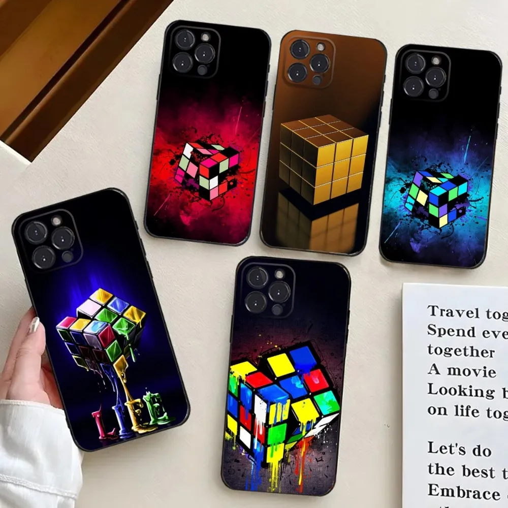 Cool Funny Rubiks Cube Phone Case For iPhone 16,15,14,13,12,11,Pro,X,XS,Max,XR,Plus,Mini Black Silicone Soft case