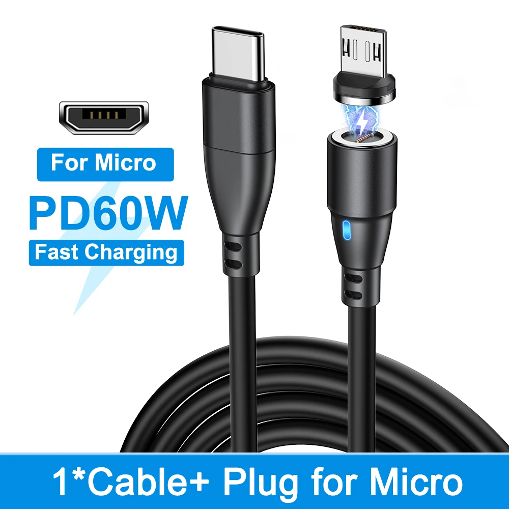 AUFU Magnetisches USB-Typ-C-Kabel für iPhone Xiaomi MacBook PD 60 W Schnellladung Micro-USB Typ-C-Magnet-Ladekabel Datenkabel