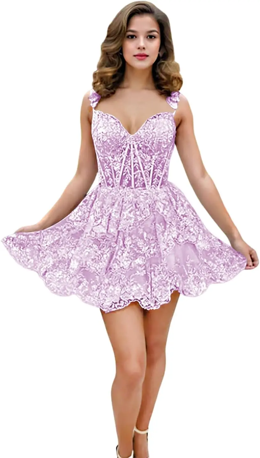 

Многоярусные платья для встречи выпускников с тюлевой кружевной аппликацией Короткие для подростков Блестящие пайетки с открытыми плечами и рюшами Платье для выпускного вечера выше колена, мини