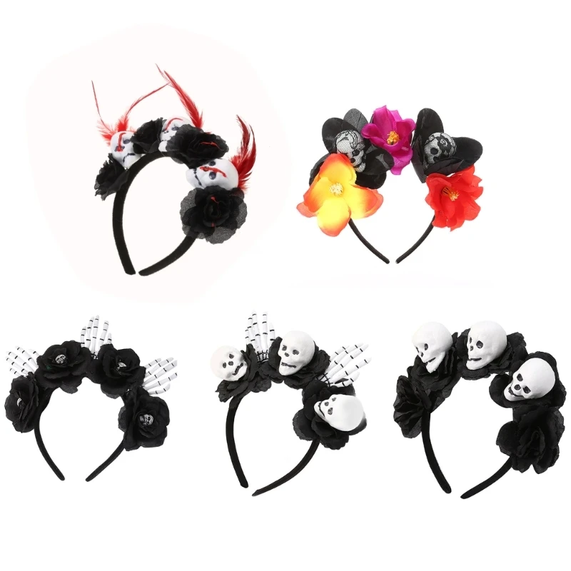 Unique Halloween Skull Head Flower Headband Hair Accessories Halloween Decorations Party Must have Hair Hoop Women Drop shipping