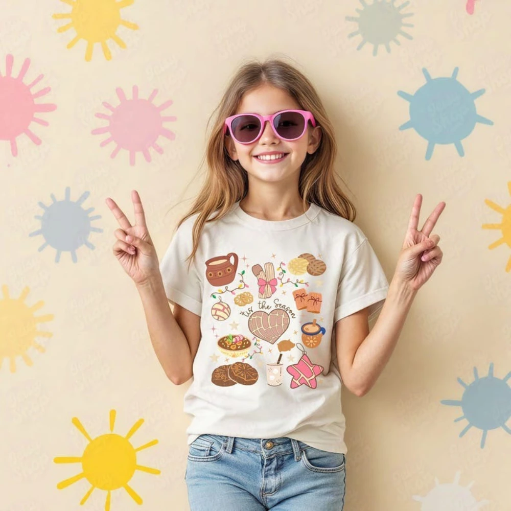 Tis The Season Christmas Conchas Kids Shirt Mexican Food Spanish Christmas Holiday Tshirt Pan Dulce Mexico Party Tee Girls Tops
