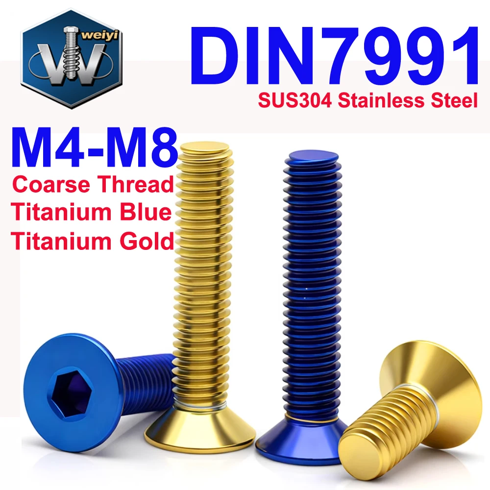 Weiyi M4 M5 M6 M8 DIN7991 SUS304 Edelstahl Senkkopfschrauben mit Innensechskant Titanblau und Goldbeschichtet Inbusschrauben – Detail 1