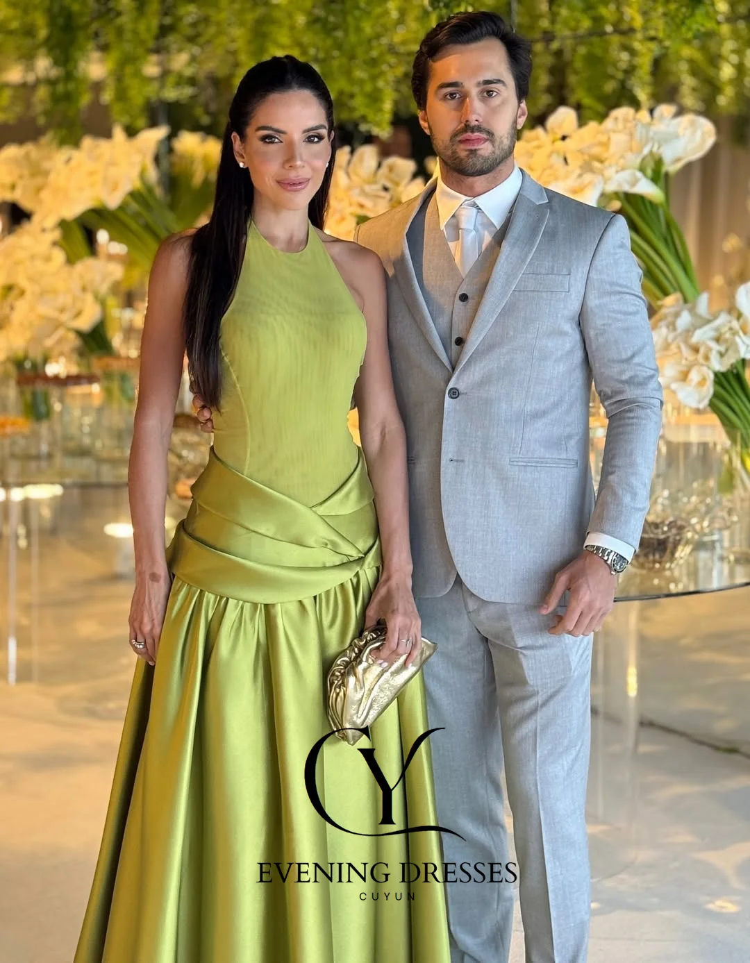 CUYUN 2025 Formele Avondjurken Groen O-hals Mouwloos Galajurk Een Lijn Gedrapeerde Vrouwen Feestjurk voor Banket Aangepaste Jurk