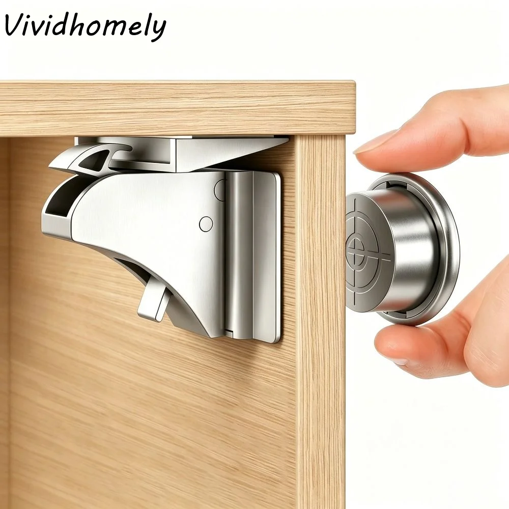 4locks1KeySelf-adhesive Magnetic Child Lock Invisible Lock Magnetic Locks Children Security Locks Safety Accessories Screw Fixed
