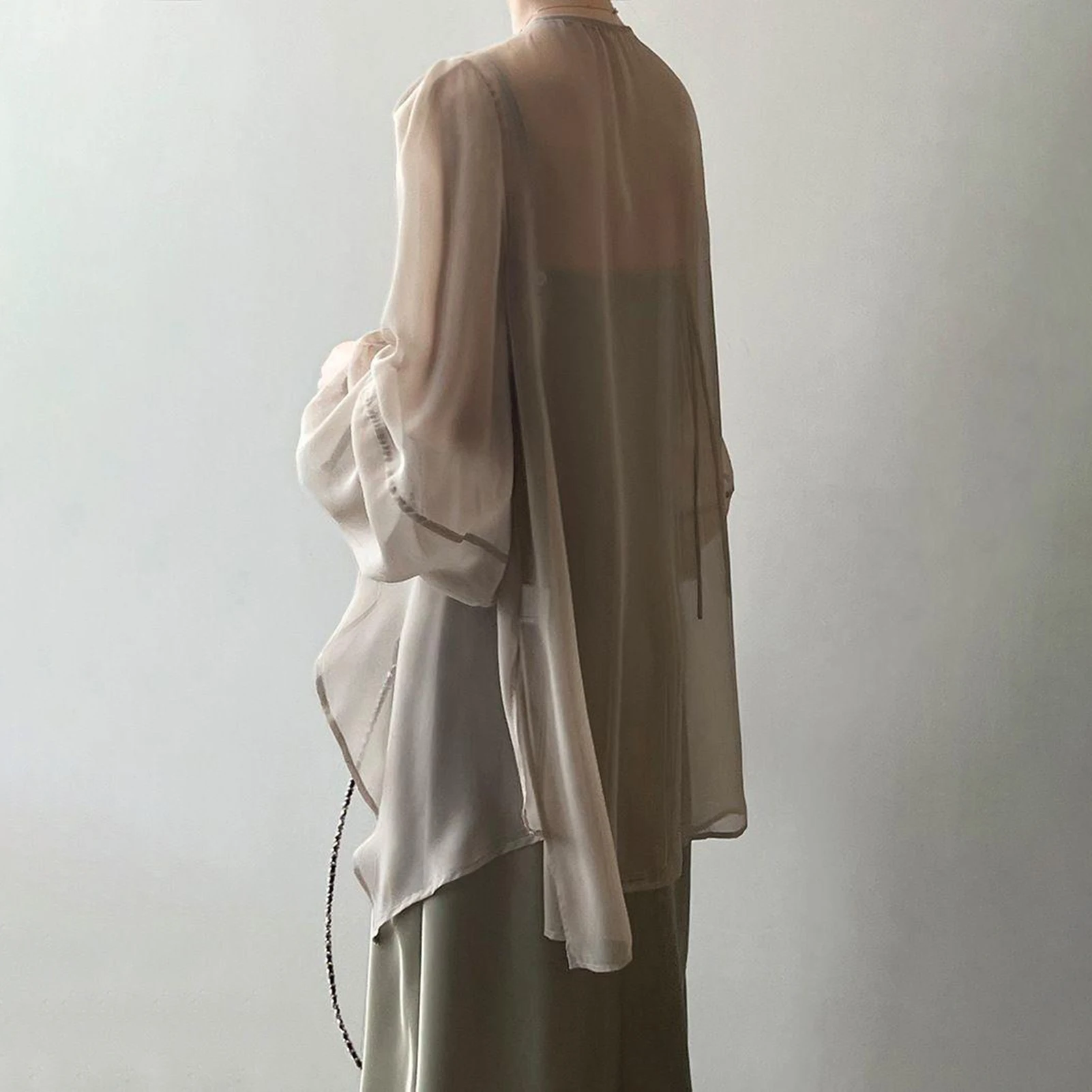 Chiffon Cardigan Solid Color Chiffon Cover up Women\'s Sun Cardigan with Lace up Sunscreen Coat Summer Blouse