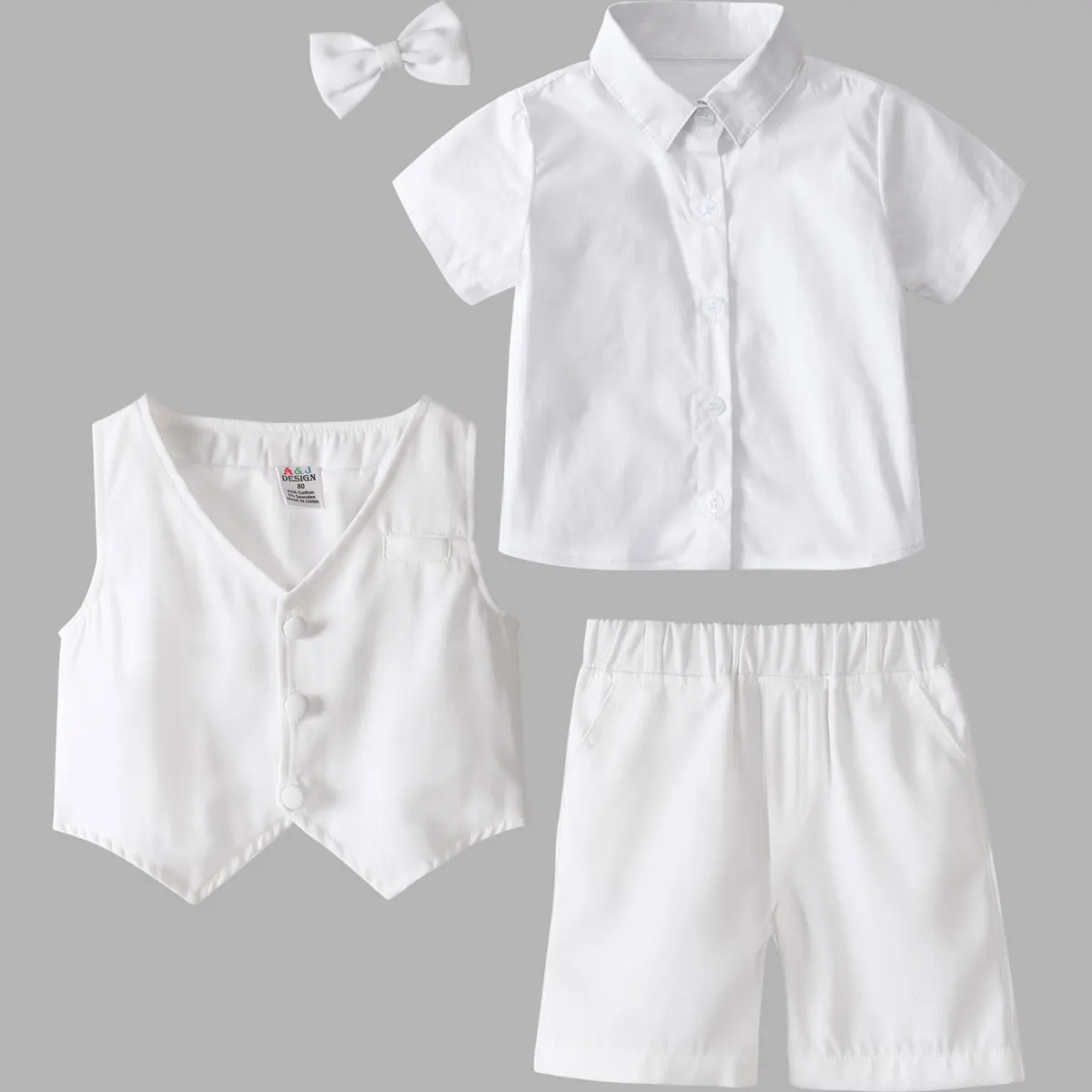 Christening Outfit for A Boy White Wedding Suits Set Baptism Brithday Party Cloting Short Sleeved Shorts Gentleman Costume 3PCS